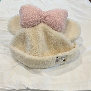 Disney Cream Sherpa Hat with Pink Bow & Ears